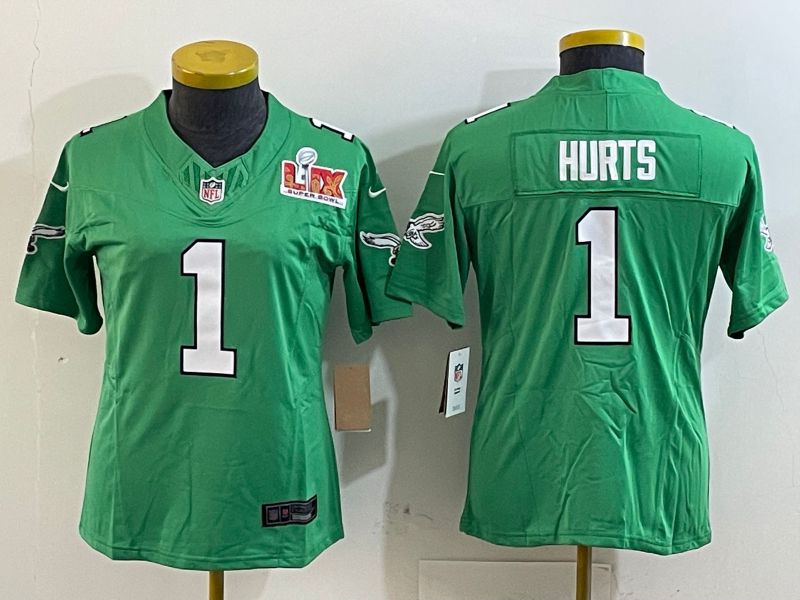 Youth Philadelphia Eagles #1 Hurts Green three generations 2025 Nike Vapor Limited NFL Jersey style 2